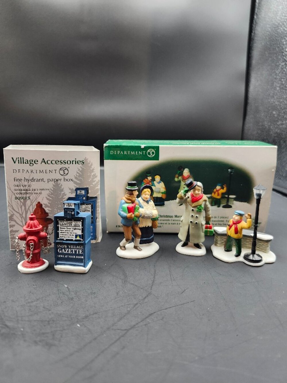 Department 56 A Christmas Carol Morning and Fire Hydrant and Paper Box Accessory